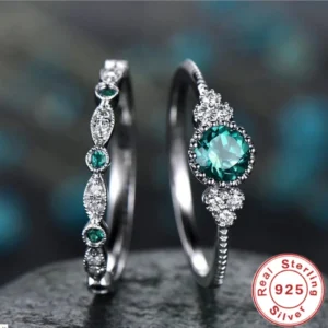 Emerald Zircon Silver Ring Set