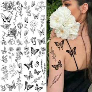 Black Flower Temporary Tattoo