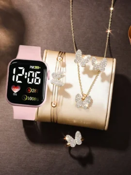 Love Square Digital Watch & Jewelry Set