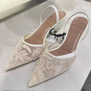 Embroidered Mesh Slingback Mules