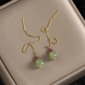 Gold Hetian Jade Earrings