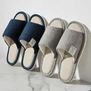 Linen Open-Toe Slippers