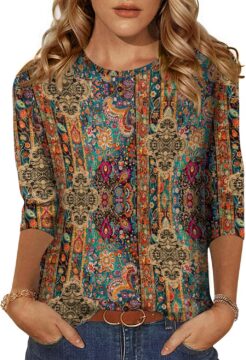 Casual 3/4 Sleeve Tunic Top