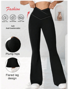 Stylish Womens Criss-Cross Flare Pants for Gym & Casual Wear