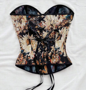 Soleia Vintage Palace Style Colorful Floral Jacquard Print Tube Top With Button And Tie Back Design, Suitable For Vacation