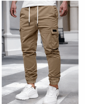 Manfinity Homme Men's Simple Front Drawstring Pocket Cargo Pants, Casual Daily Wear, Fall