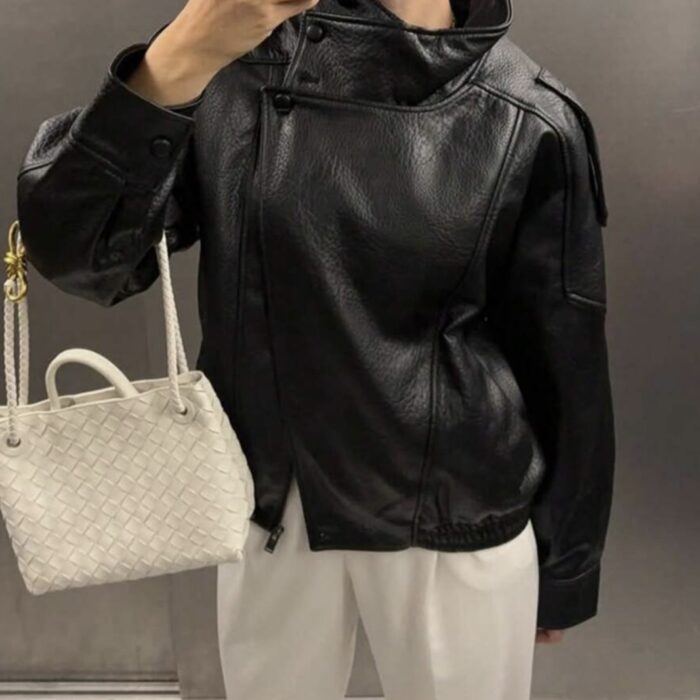 Women Casual Chic Black Leather