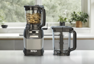 Ninja Blender, Compact Kitchen System, 1200W, 3 Functions for Smoothies, Dough & Frozen Drinks with Auto-IQ, 72-oz.* Blender Pitcher, 40-oz. Processor Bowl & 18-oz. Single-Serve Cup, Grey, AMZ493BRN 1200 Peak Watts